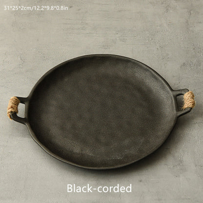 Hammered-glaze serving plate in black